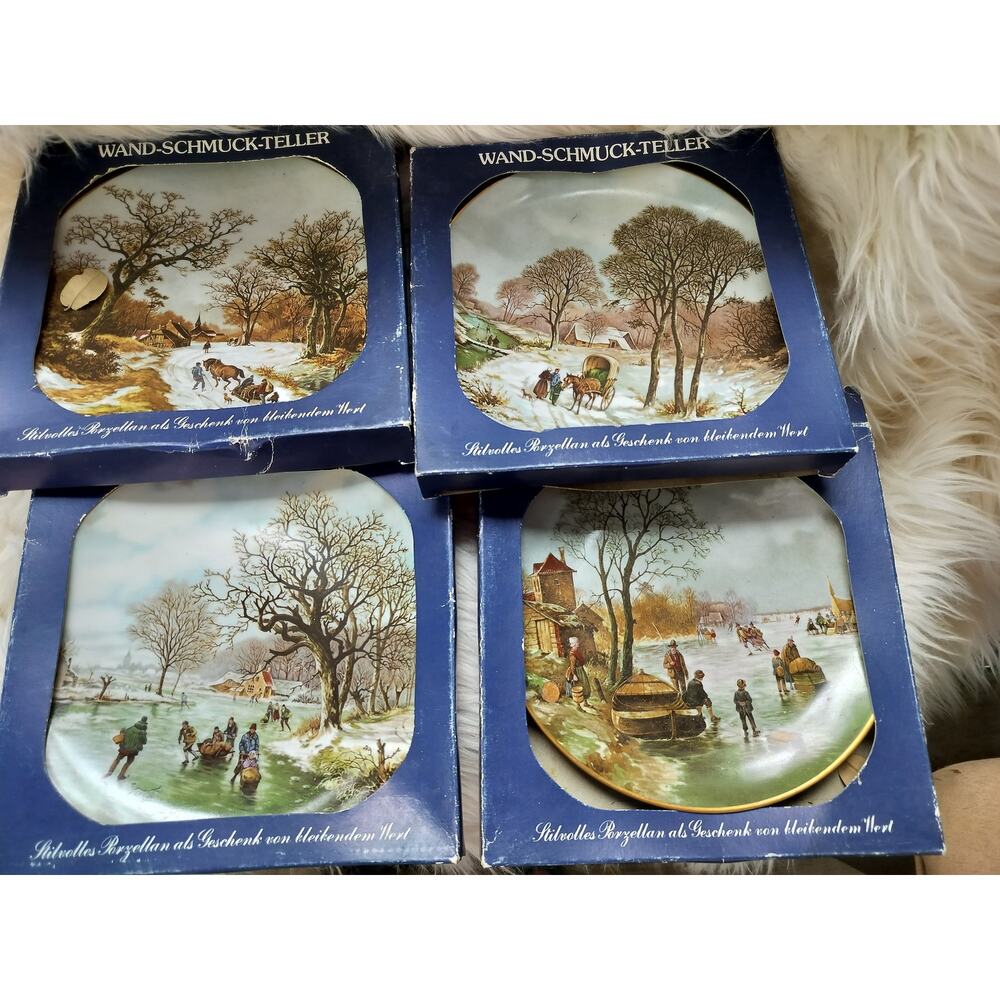 B.C. Koekkoek Gloria Fine 'Landscape in Winter' set of 4 plates 7.5" wth 22K rim